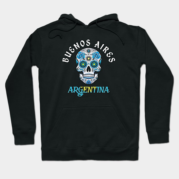 Sugar Skull Buenos Aires Argentina Distressed Flag Hoodie by Sambastyles